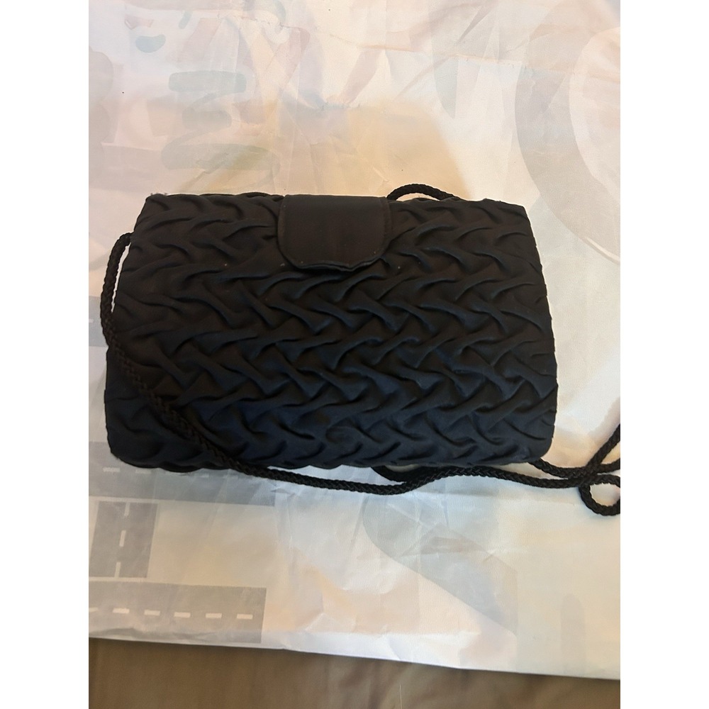 Vintage Black‎ Woven Clutch Purse Handmade Fabric Rope Strap Evening Bag